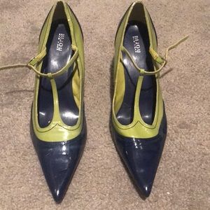 Gently used size 12 blue & green patent leather